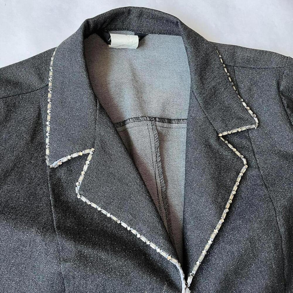 Gorgeous Vintage 90s embellished dark grey denim jacket blazer - Picture 6 of 7